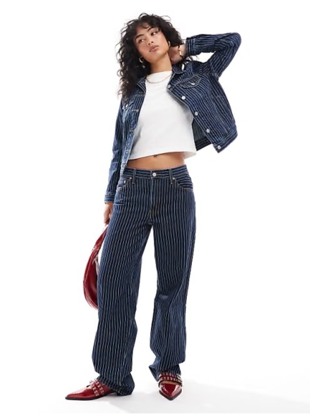 Levi’s Baggy Dad Jeans Size 26 Blue Pinstripe Wide Leg